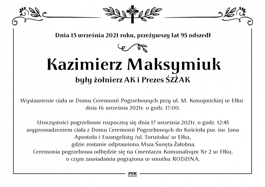 Kazimierz Maksymiuk - nekrolog